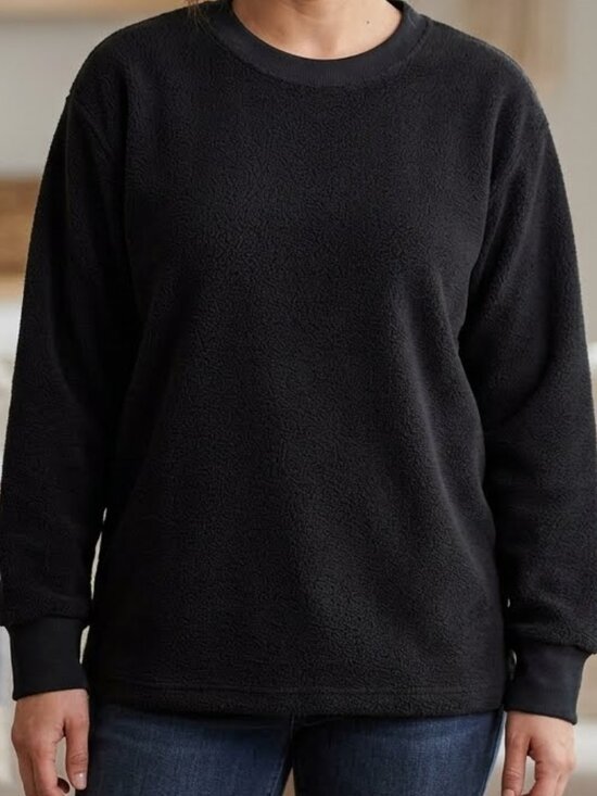 WindRiver Tops - Wind River Woman's Black Fleece Crewneck Sweater Sweatshirt Size L Minimalist